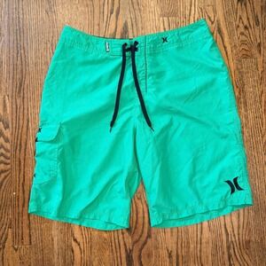 Hurley Board Shorts Mens Green Lace Up Cargo Pocket Swim Trunks 34 Green